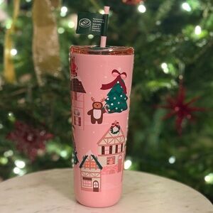 Starbucks 💝 Bearista Winter Wonderland Scene Pink Stainless Steel Tumbler